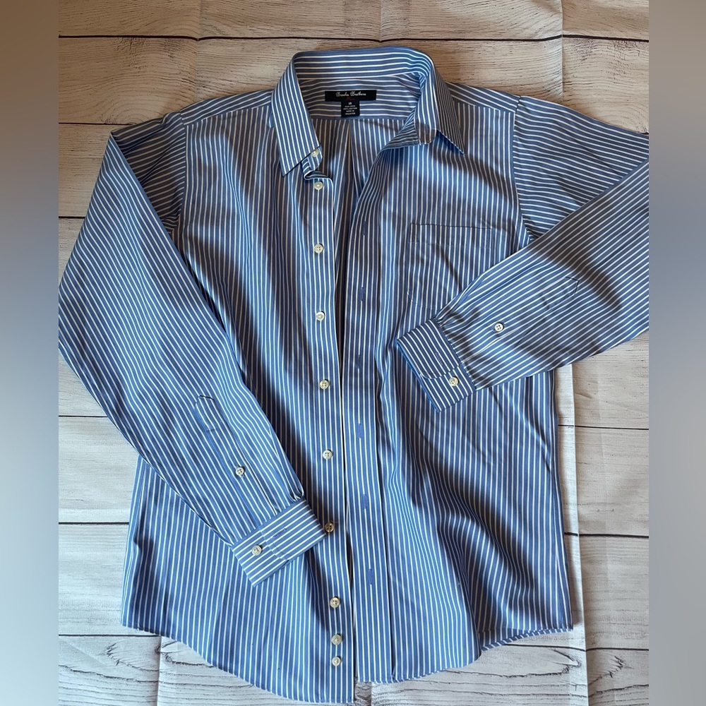 Brooks Brothers Blue and White Striped Button-Down Shirt